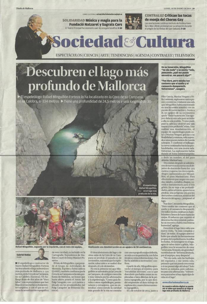 Hallazgo lago subterráneo más profundo de Mallorca por Rafael Minguillón. BTTersMallorca Hallazgo lago subterráneo más profundo de Mallorca por Rafael Minguillón. BTTersMallorca